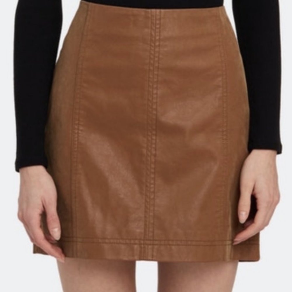 Free People Tan Faux Leather Skirt